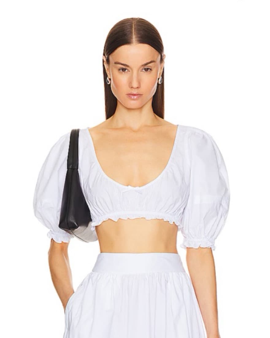 Helsa Poplin Cropped Peasant Top White - Image 2