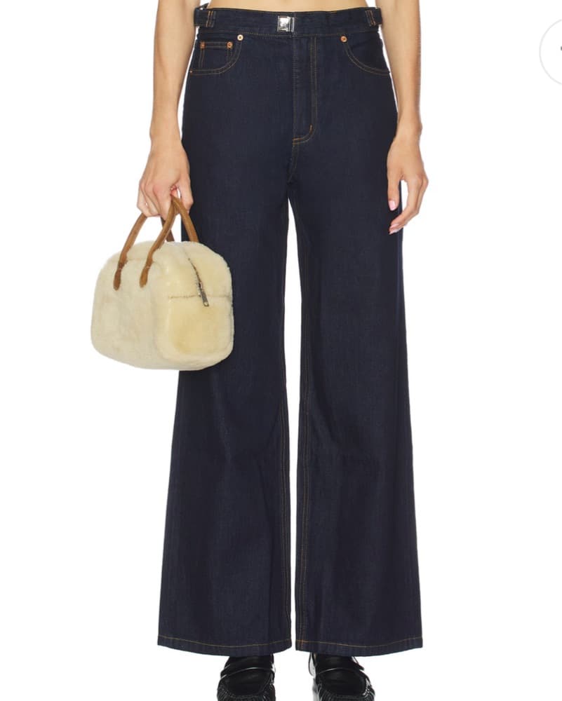 Wide-Leg Dark Wash Denim Jeans - Image 1