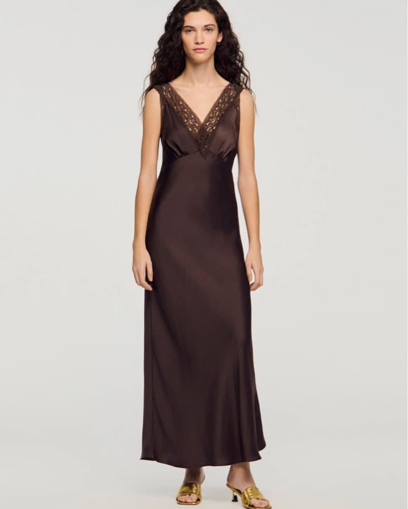 Sandro Lace Brown Maxi Dress - Image 1