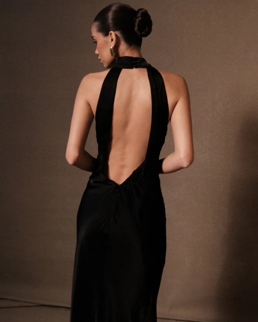 Meshki-Claire Satin Drape Back Maxi Dres - Image 2