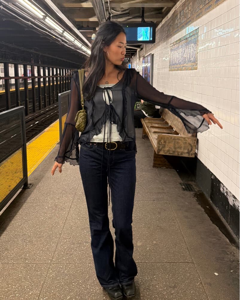 Dana Foley sheer ruffle top - Image 1
