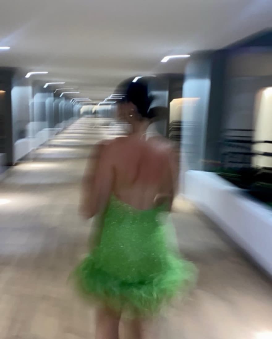 Green Sparkle Feather Dress - Image 2