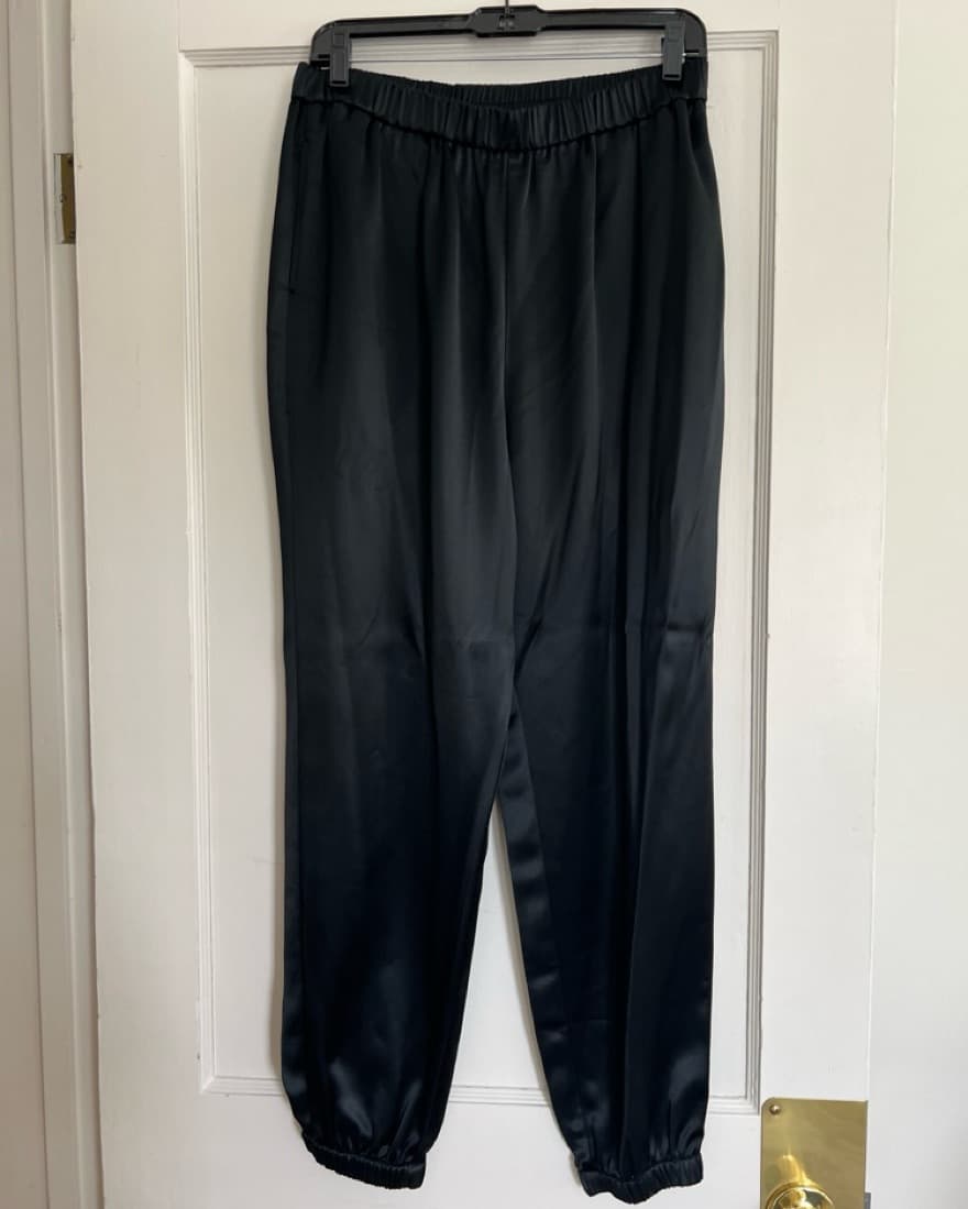 FRAME High Waisted Black Satin Joggers - Image 3