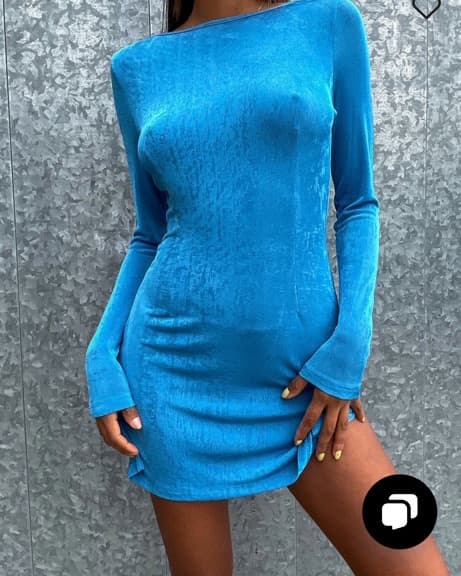 Blue Shimmer Backless Dress Long Sleeve  - Image 3