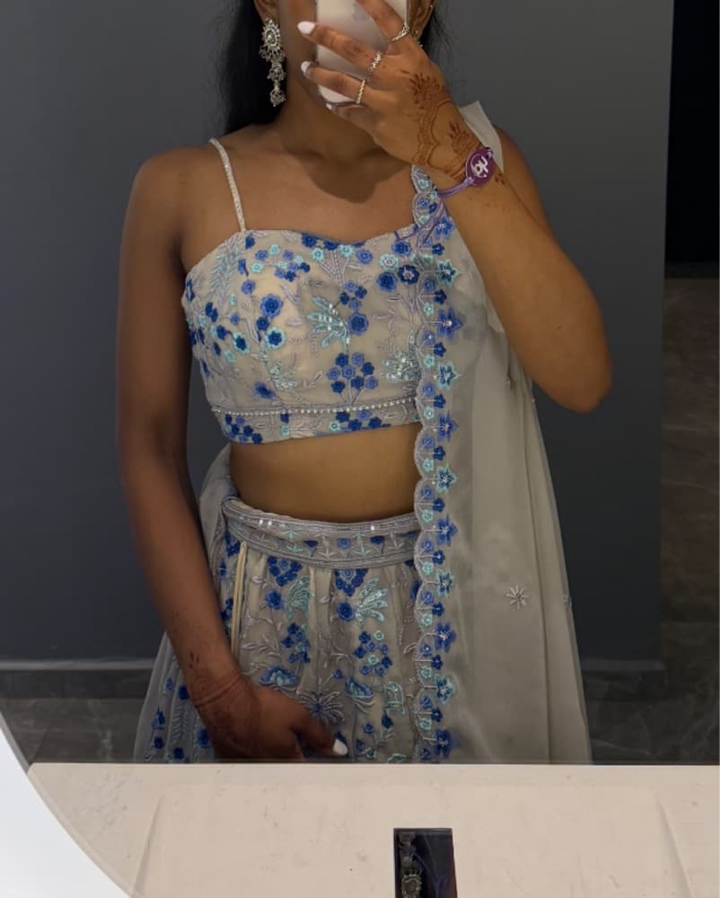 Blue Floral Lehenga - Image 2