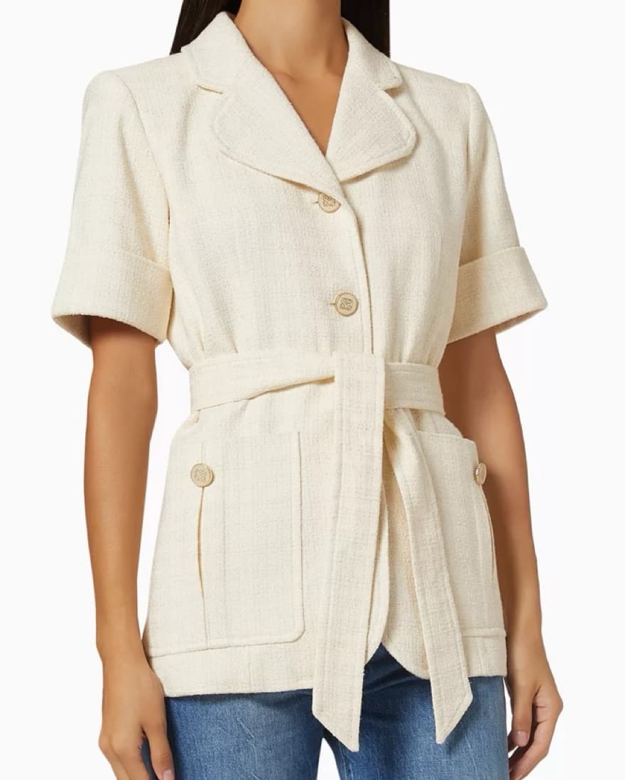 Sandro Short Sleeve Tweed White Blazer - Image 1
