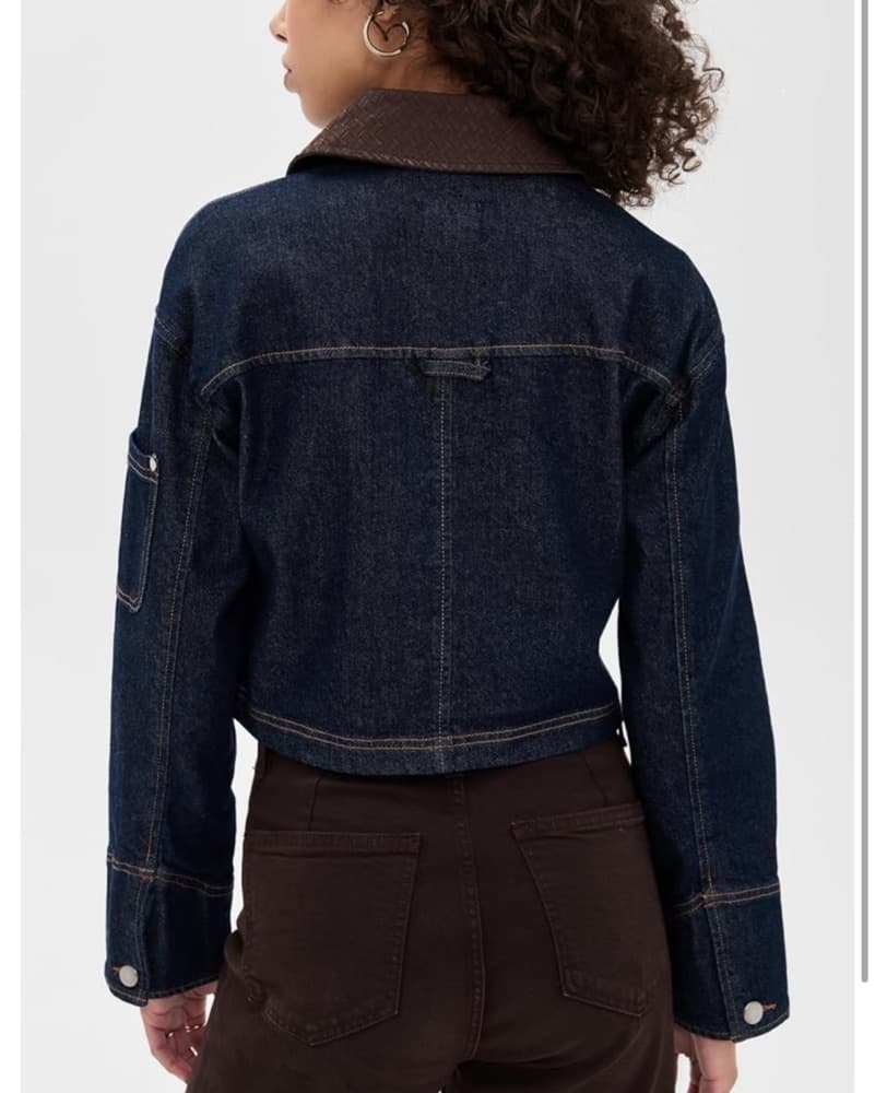 Stylish Denim Jacket with Faux Leather Collar - Image 2