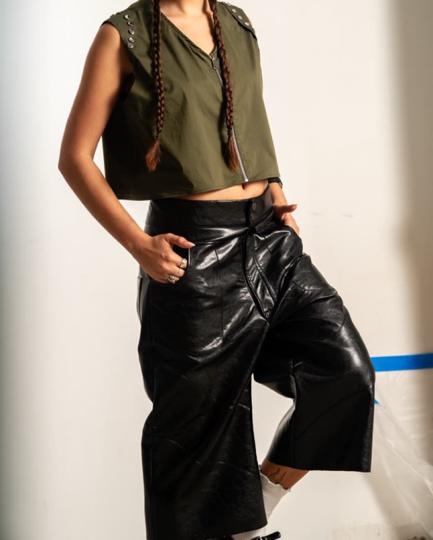 Faux Leather Black Shorts  - Image 6