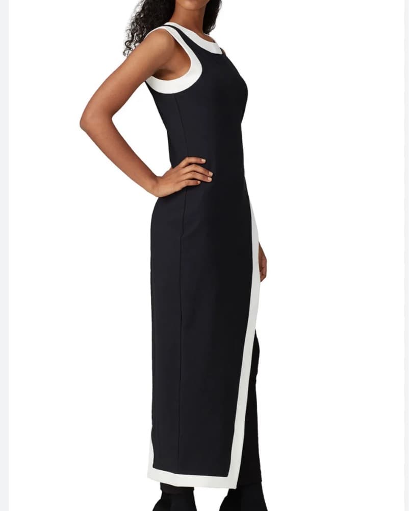 Staud Sleek Black and White Midi Dress - Image 1