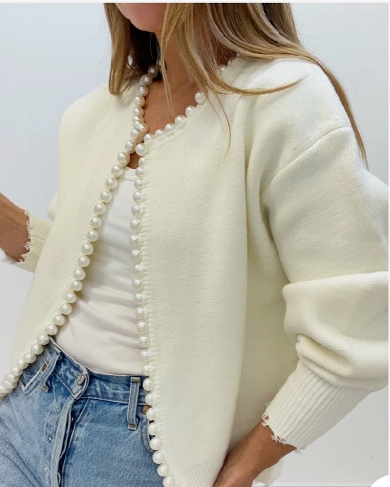 Pearl Trim Cardigan Sweater - Image 2