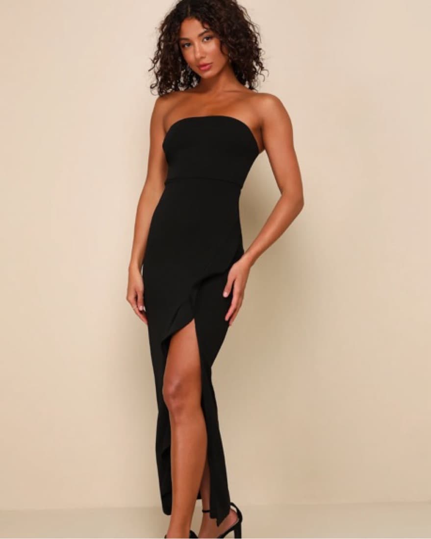 Strapless Black Ruffle Dress  - Image 1