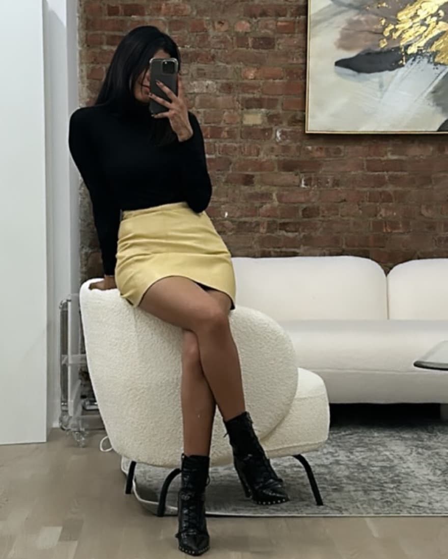 Babaton Pleather Yellow Mini Skirt - Image 2
