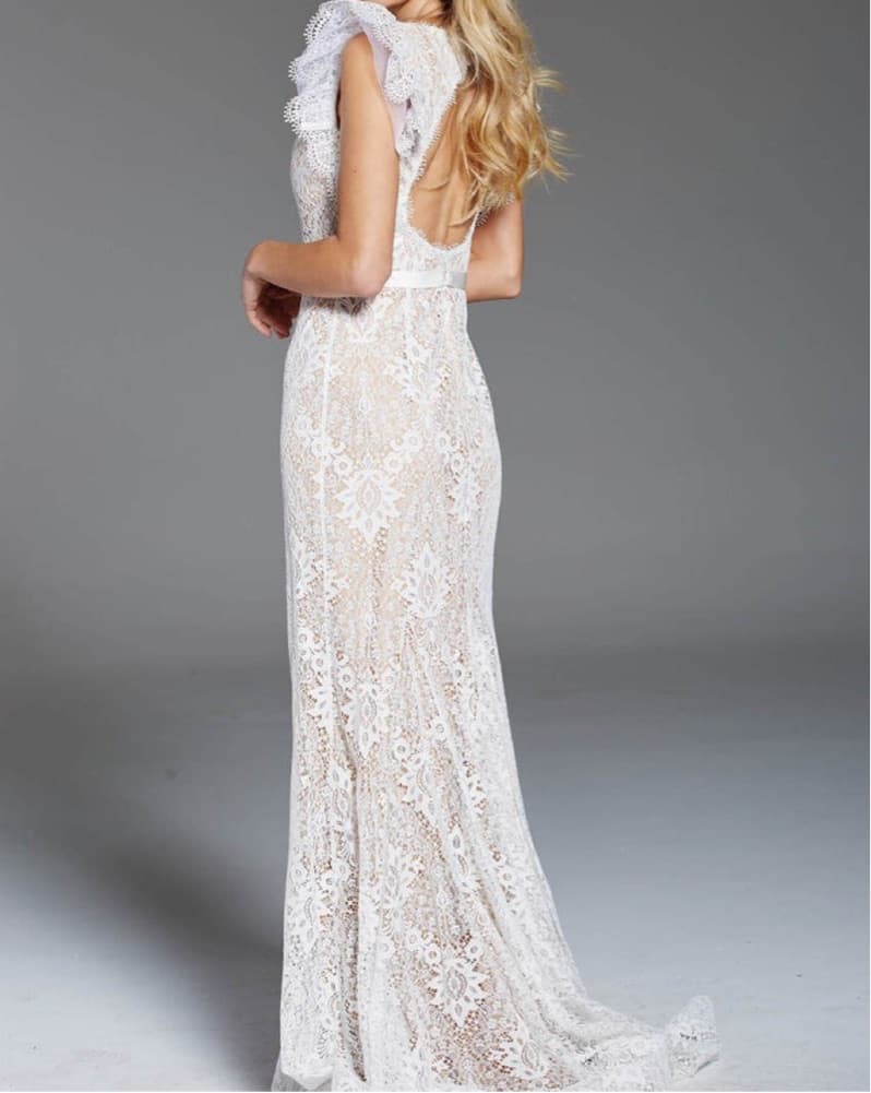 Jovani Butterfly Cap Sleeve Wedding Gown - Image 2