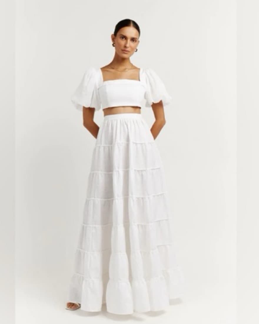 DISSH Aisle White Linen Tier Long Skirt - Image 1