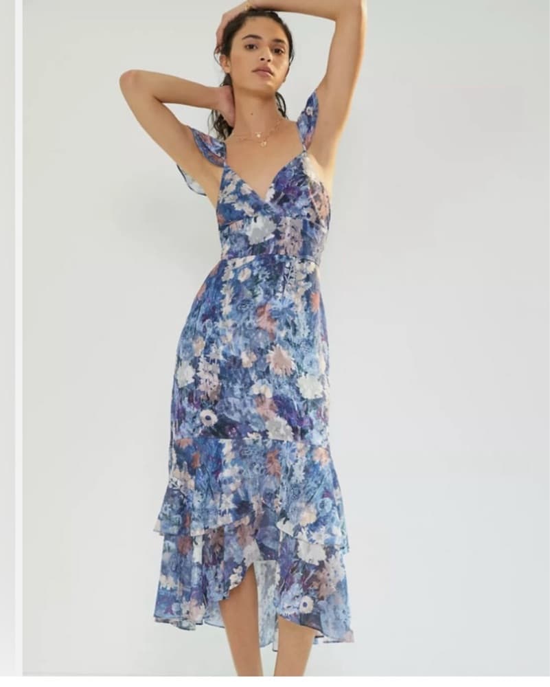 Floral Midi Dress with Ruffle Sleeves - Image 1