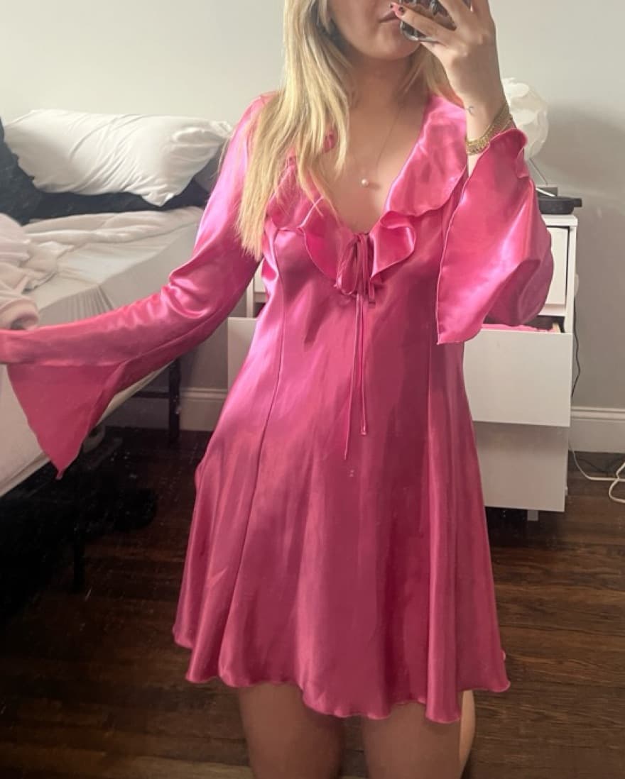 Vibrant Satin Ruffle Mini Dress - Image 3