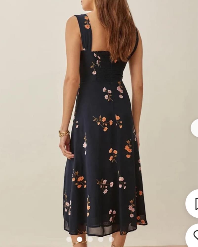Dark Blue Floral Reformation Dress - Image 3