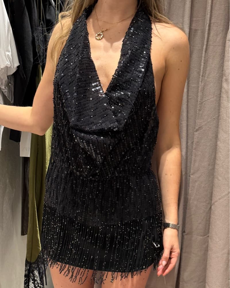 Sequin Fringe Halter Top - Image 5