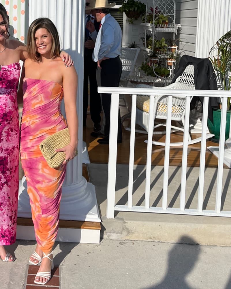 Orange and Pink Strapless Dress - Image 2