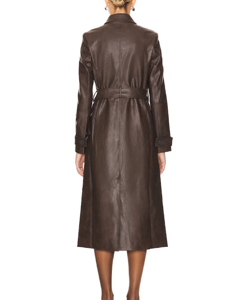 Bardot Faux Leather Trench Coat - Brown - Image 3