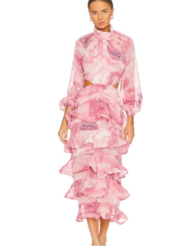 Elegant Ruffled Pink Floral Maxi Dress - Image 1