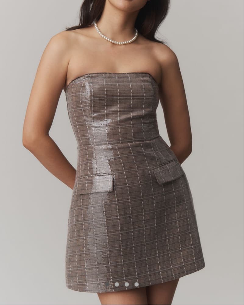 Line & Dot Checkmate Strapless MiniDress - Image 1