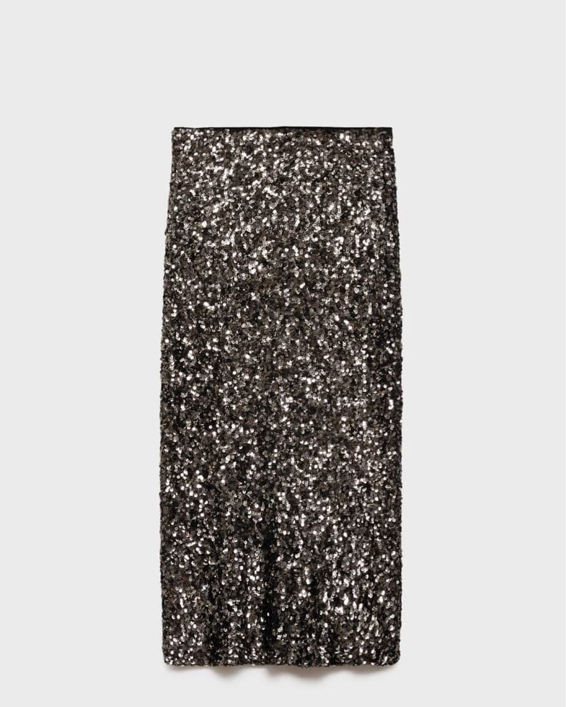 MANGO Sequin Midi Skirt Silver & Black - Image 1