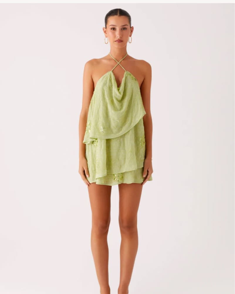 Beaded Mini Dress In Mint  - Image 2