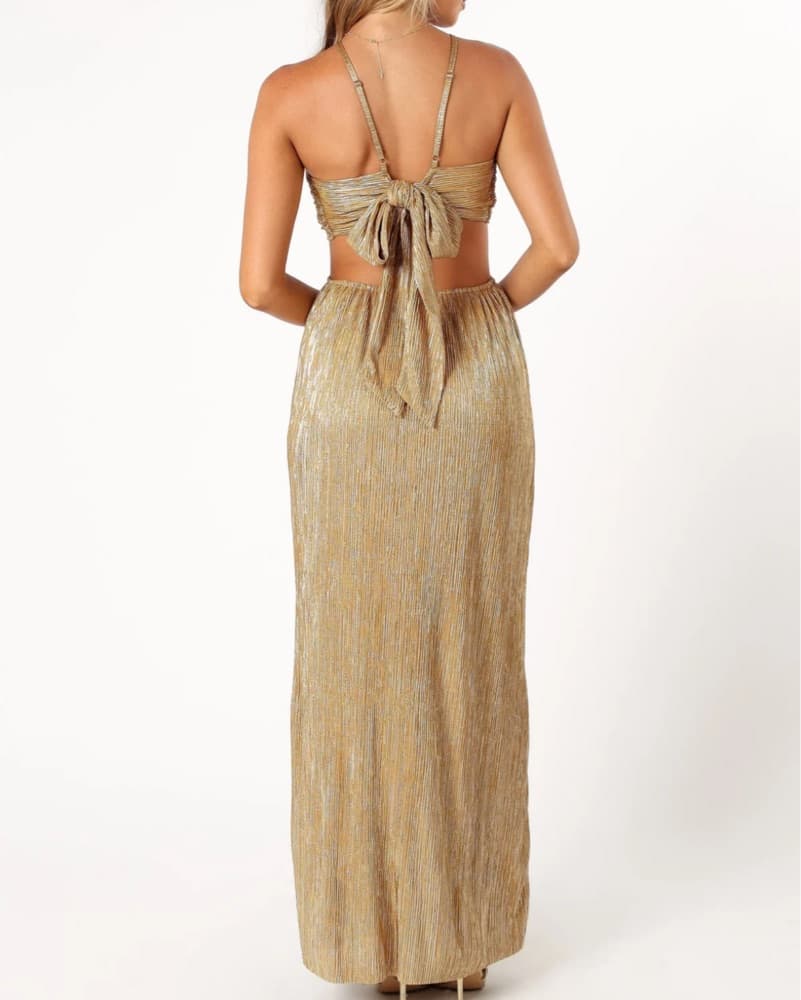 Stunning Pleated Metallic Maxi Dress - Image 2