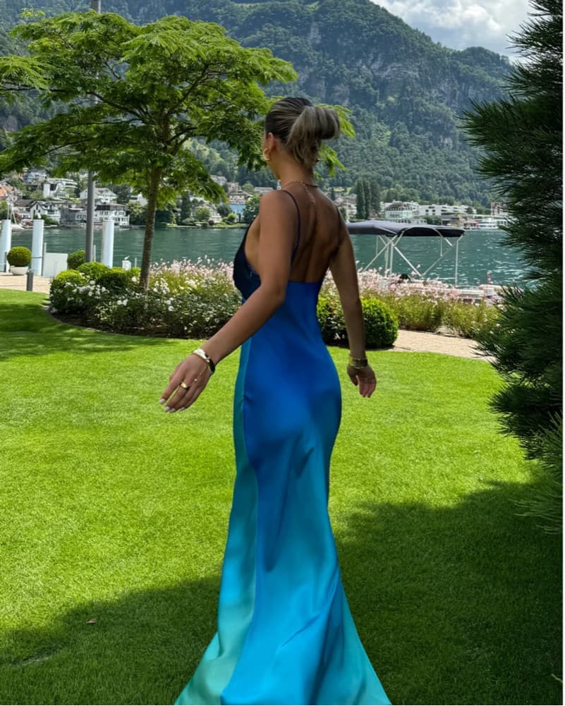12th Tribe Mirabella Blue Satin Dress - Image 2