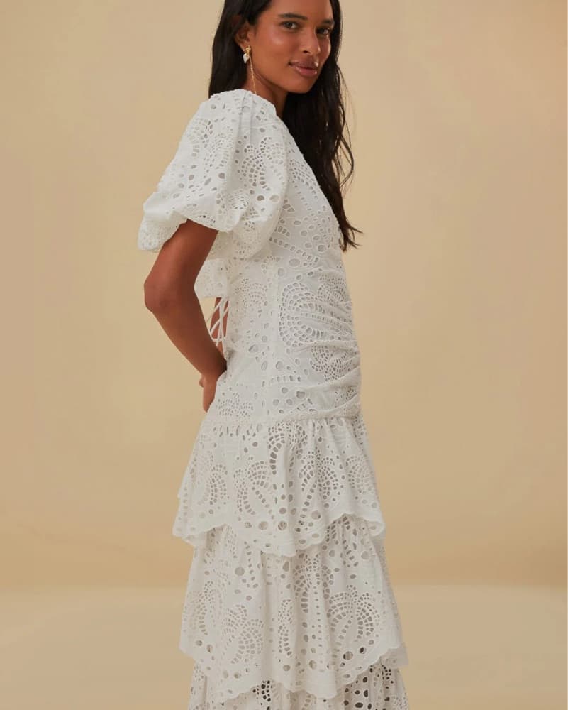 Farm Rio White Cotton Eyelet Puff Sleeve - Image 3