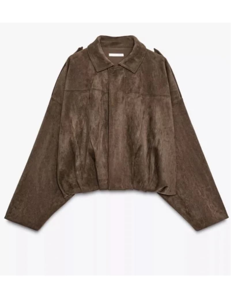 Zara Cropped Bomber Suede Jacket - Image 3