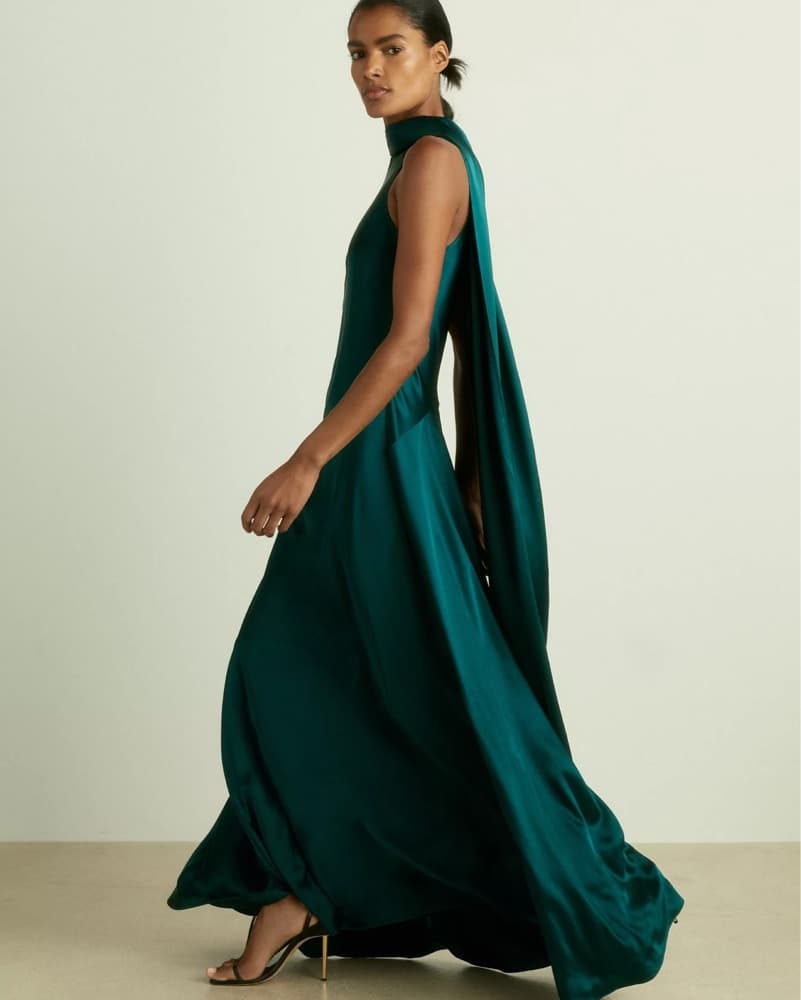 Reiss blue green cape satin dress - Image 1