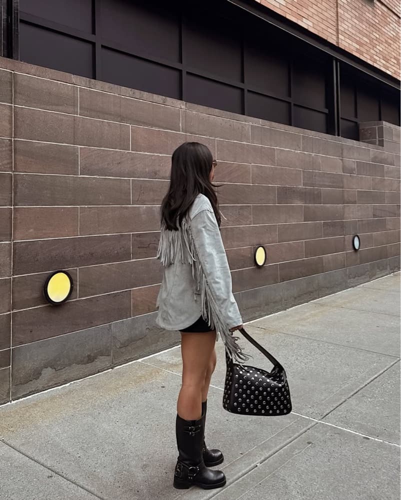 Grey Fringed Suede Jacket - Image 3