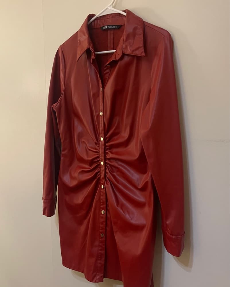 Vibrant Faux Leather Shirt Dress - Image 2