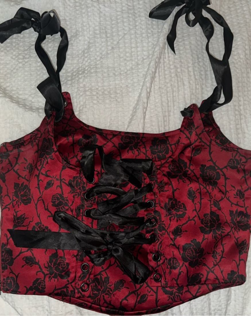 Red and Black floral Corset  - Image 2