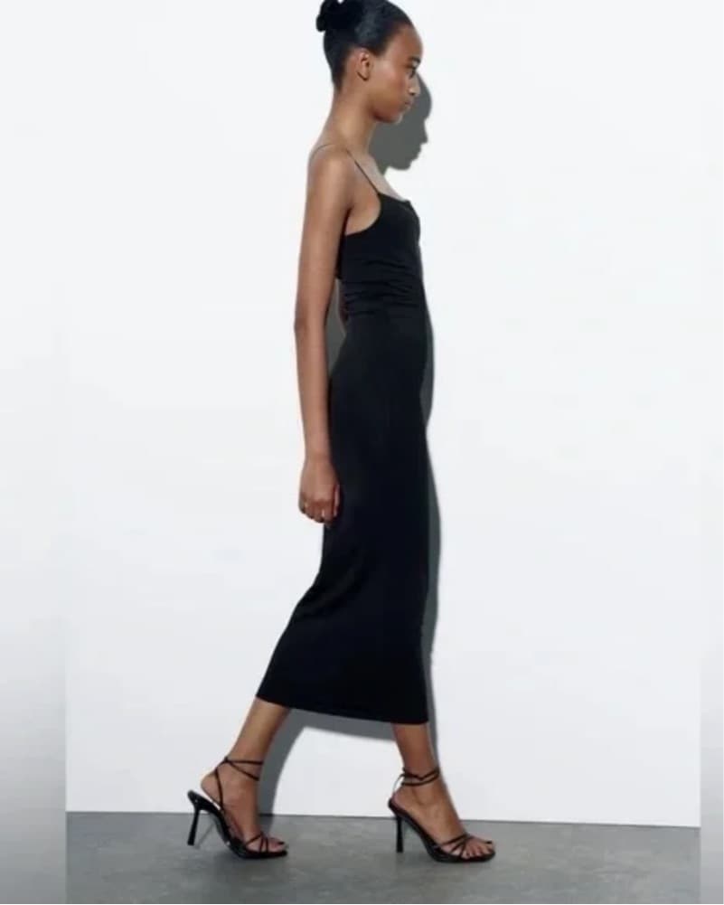 Long Black Stretchy Fitted Dress - Image 3