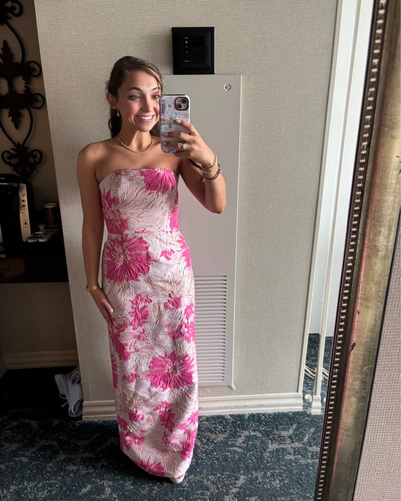 Alfred Sung Hibiscus Pink Formal Dress - Image 1
