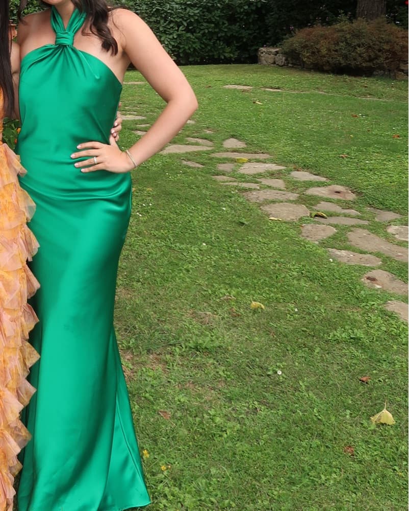 Aqua Emerald Knot Halter Gown - Image 2