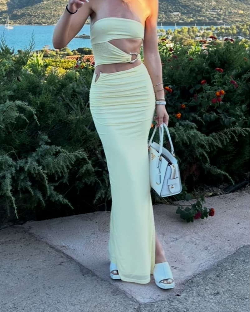 Butter Yellow Cut-Out Maxi Dress - Image 2