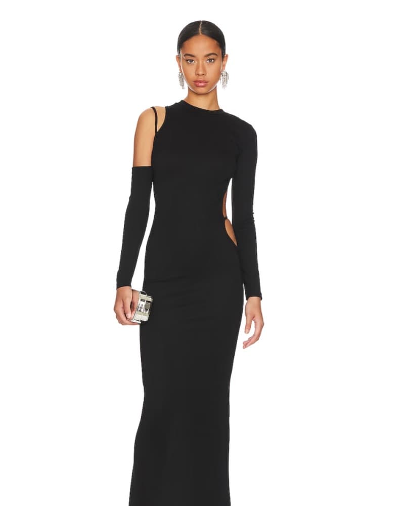 Black Assymmetrical Cutout Gown - Image 2