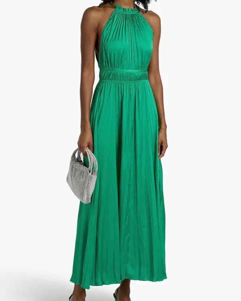 Maje Pleated Satin Maxi Dress - Image 4