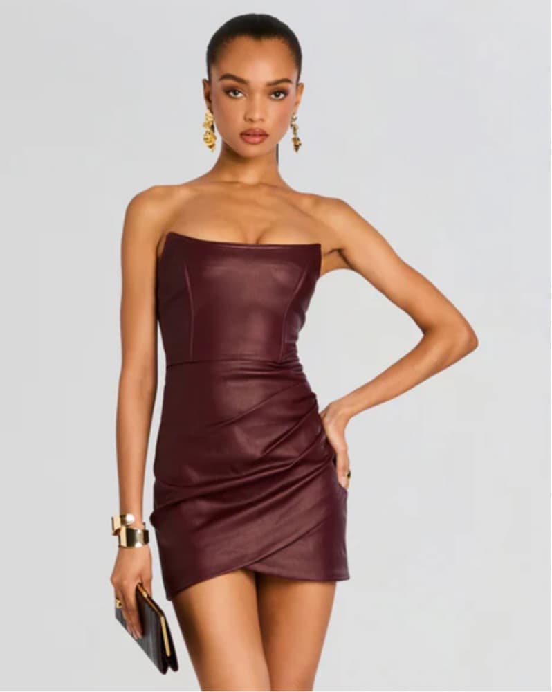 Burgundy Coated Strapless mini Dress - Image 1