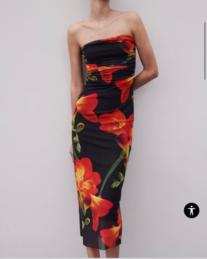 Red/Black Zara Mesh Strapless Midi Dress - Image 4