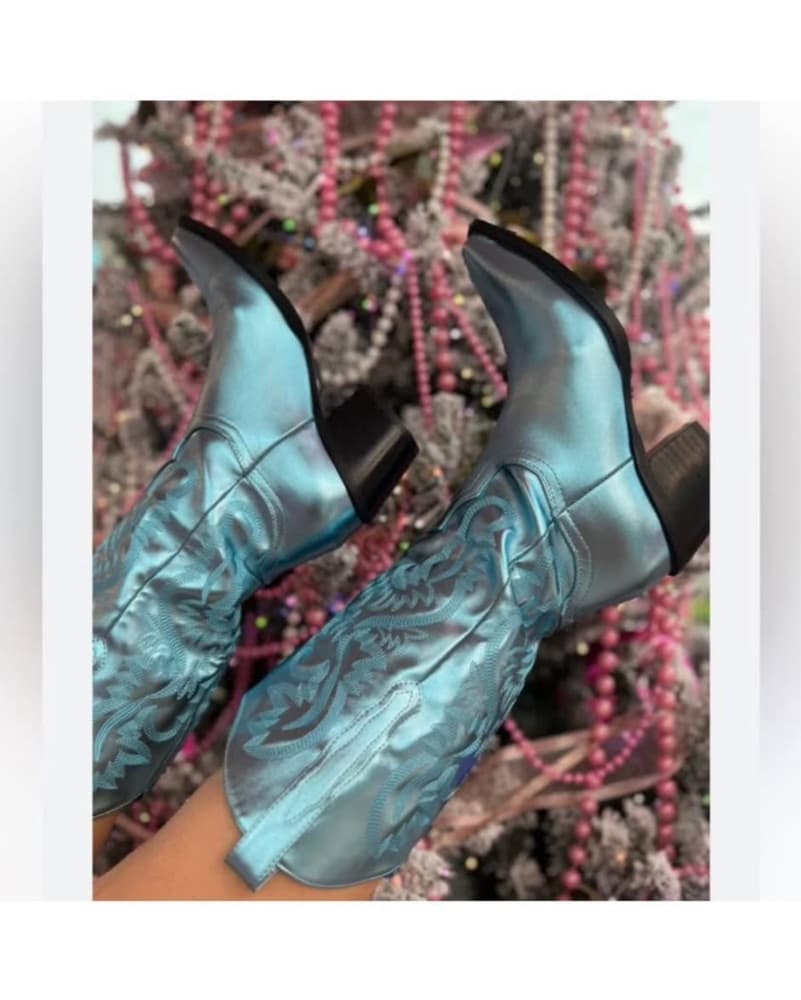 NWOT Blue Metallic Cowboy Boots - Image 2
