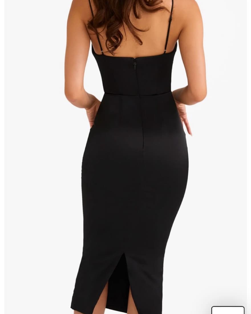 Anais Satin Black Corset Midi Dress - Image 3