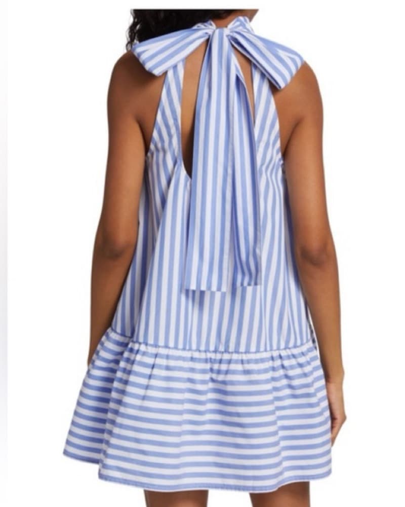Striped Halter Neck A-line Dress - Image 2