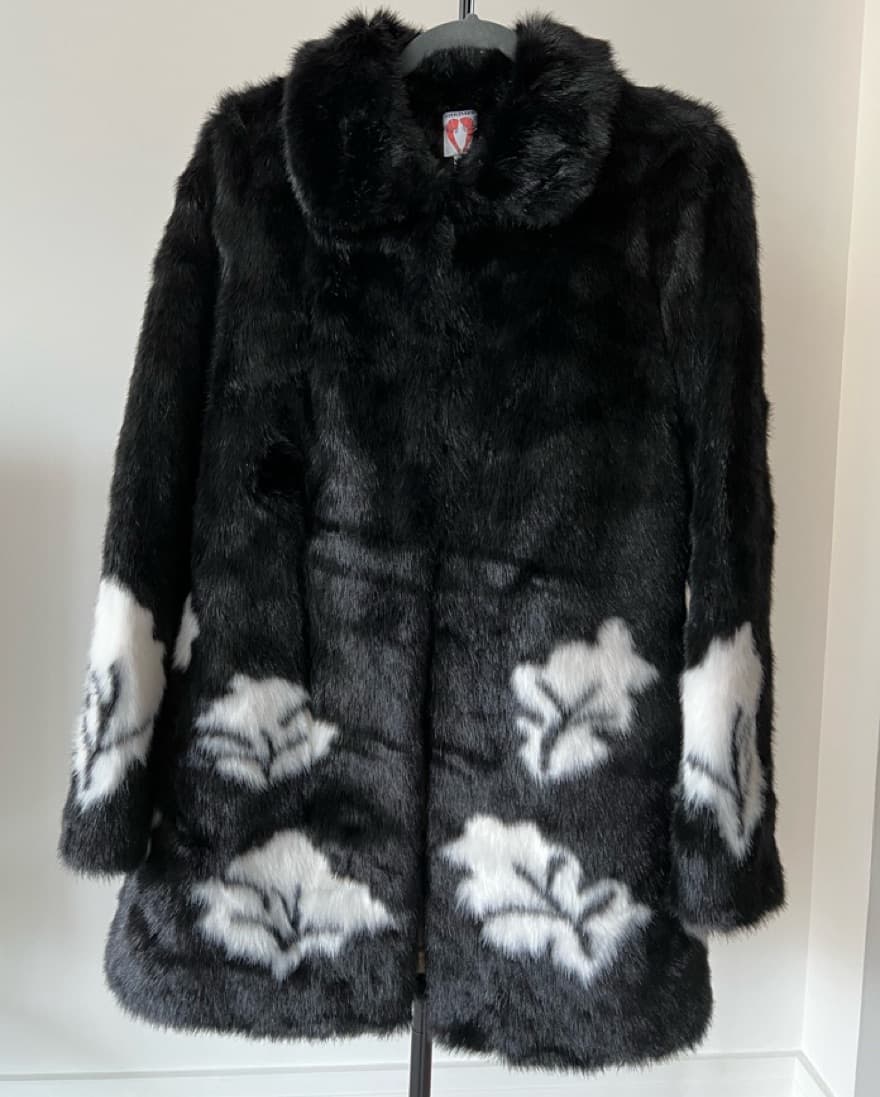 Black Shrimps Faux Fur Floral Coat - Image 1