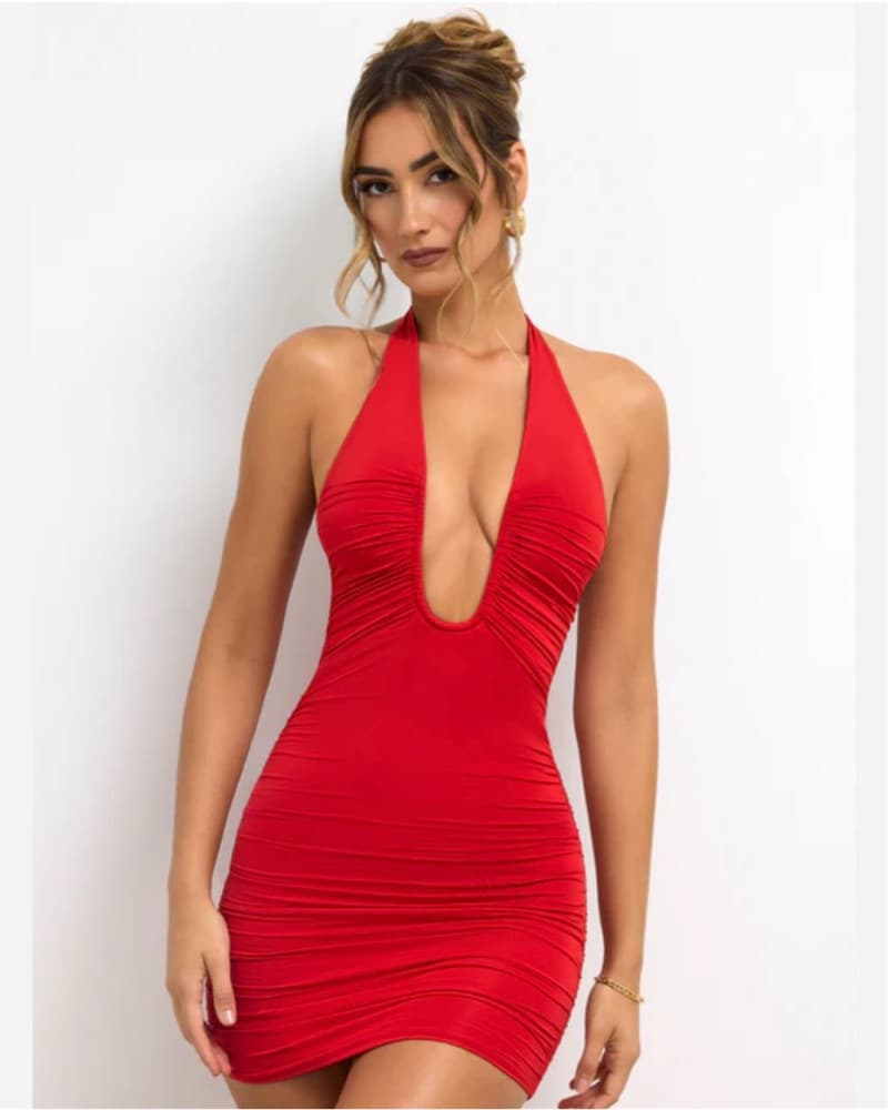 Oh Polly Stunning Red Halter Mini Dress - Image 3