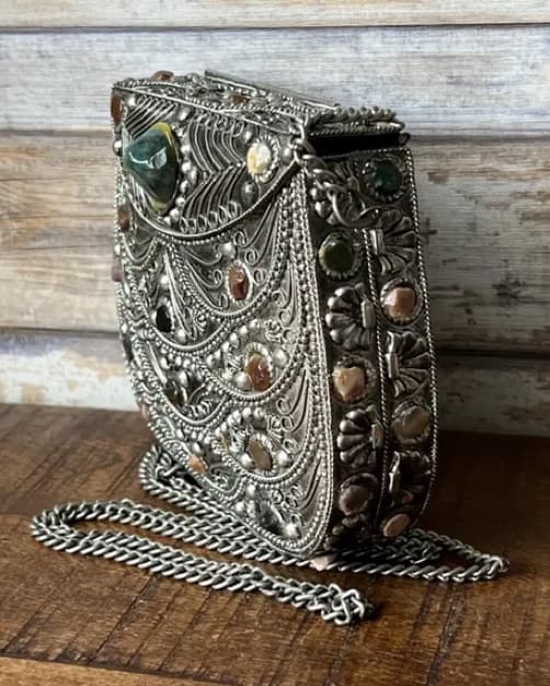 Opulent Silver Embellished Clutch - Image 1